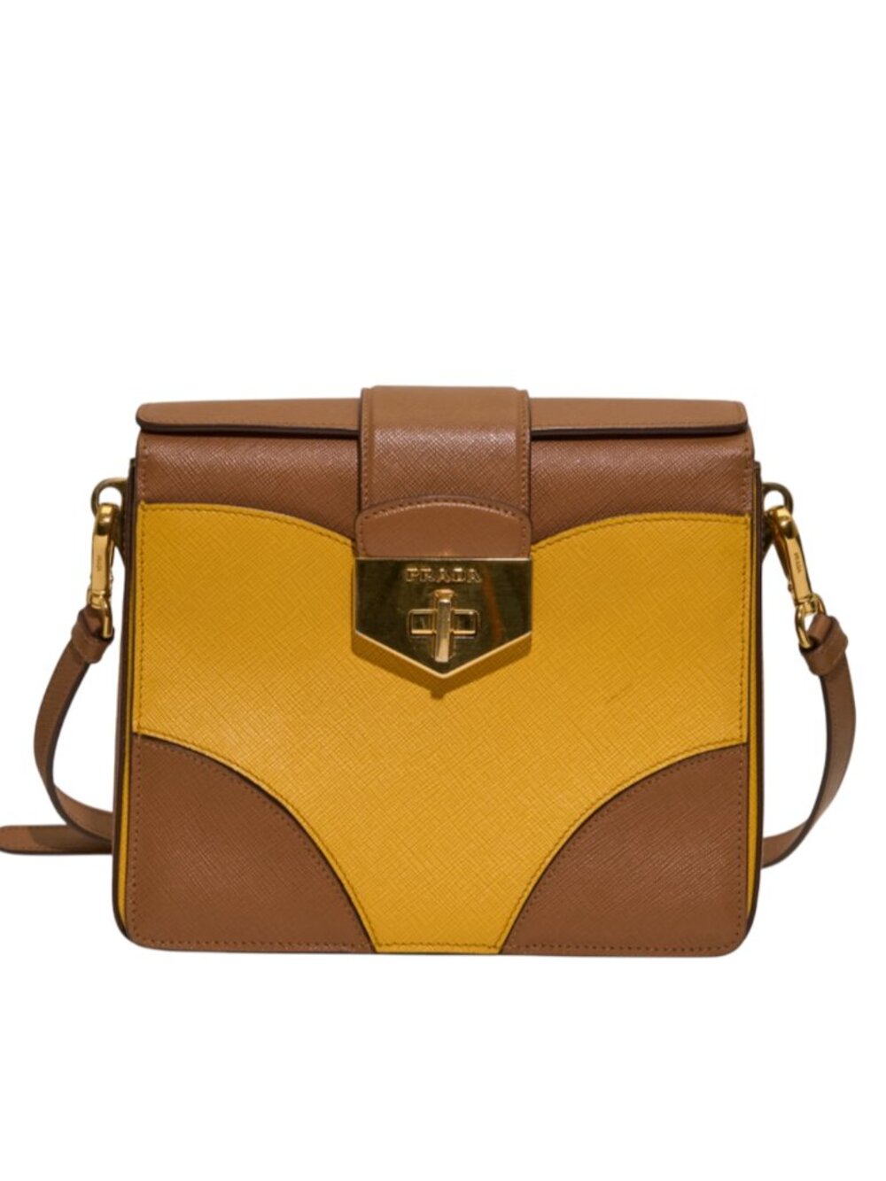 Prada Saffiano Bicolor Turn Lock Bi-Color Caramel/Mimosa